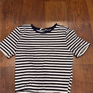 Zara Black and White Striped Short Sleeve Tee